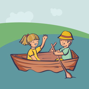 İnsanlar sandalın içinde açık, Çift sakin ol. Karikatür tarzı vektör çizim, sade bir şekilde düzenlenebilir görüntü