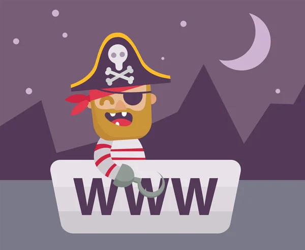 Web Pirat Www Boot Konzept Der Urheberrechtsverletzung Flaches Design Cartoon — Stockvektor