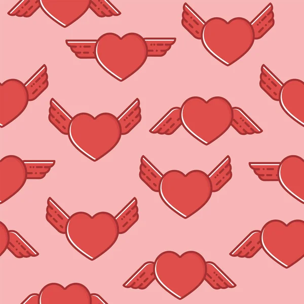 Ιπτάμενο Άνευ Ραφής Μοτίβο Καρδιά Επίπεδη Γραμμή Σχεδίασης Εικονογράφηση Φορέα — Διανυσματικό Αρχείο