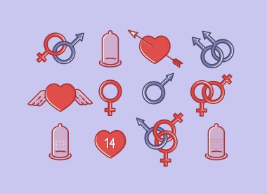 Vector set of sex icons in line style of flat design clipart