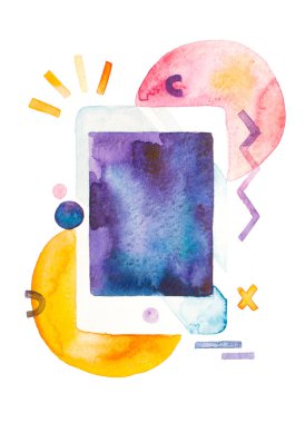 Suluboya tablet pc ile boş bir ekran ve soyut öğeler