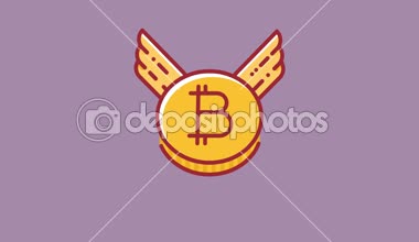 Hangi ateş aşağı ok, para birimi amortisman kavramı uçan bitcoin animasyon. Düz tasarım stili ile yeşil ekran Hd animasyon
