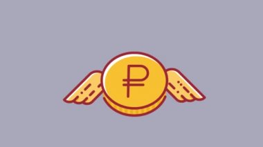 Animasyon Rublesi sikke para birimi uçan. Düz tasarım stili ile yeşil ekran Hd animasyon