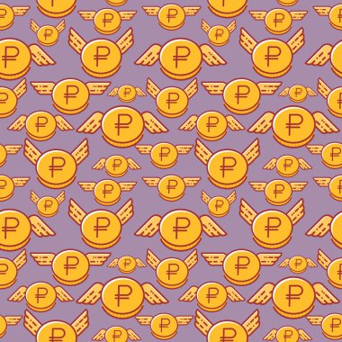 Rublesi paralar kanatları, sorunsuz vektör desen, Rus para birimi ile