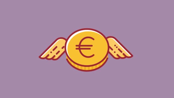 飞欧元硬币的动画是由箭头击落 货币贬值的概念 平面设计风格高清动画与绿色屏幕 — 图库视频影像