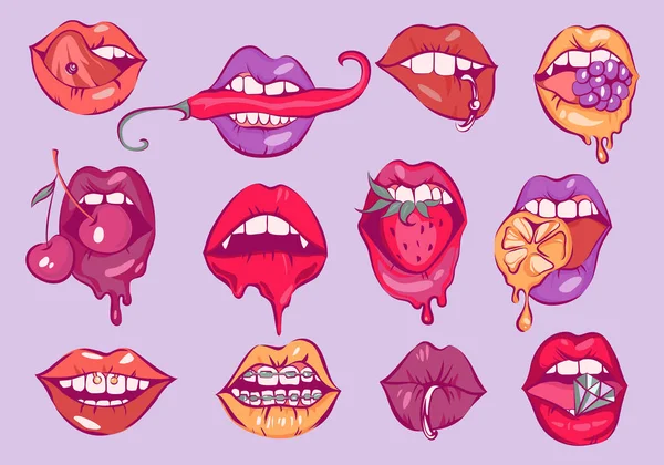 Pop Art Sexy Lips Vector Set — Stock Vector