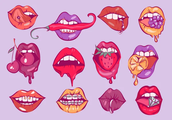 Σέξι Χείλη Pop Art Διάνυσμα Σύνολο — Διανυσματικό Αρχείο