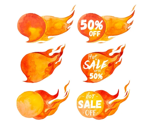 Hot sale watercolor flaming labels banners layouts templates stickers set