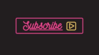 İşareti neon animasyon abone. Neon retro tabela takipçileri için. Parlak neon pembe ve sarı düğme.