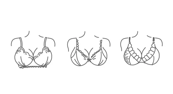 Grande Peito Bonito Diferentes Sutiãs Doodle Ícones Formas Torácicas — Vetor de Stock