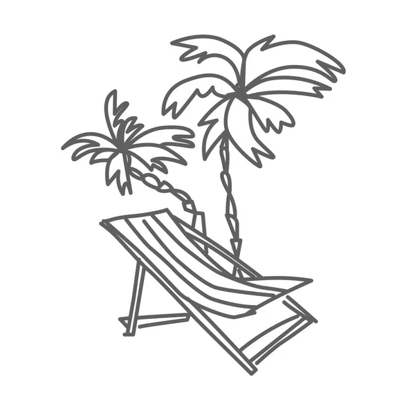 Lounger Palm Trees Doodle Vector Illustration — Stock Vector