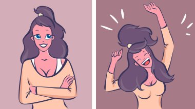 Kız sakin o zaman çok mutlu, vektör çizim.