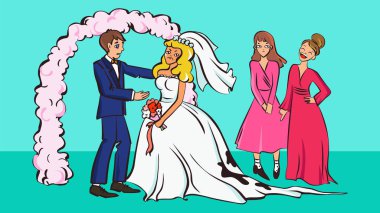 Kirli elbise, karikatür tarzı vektör çizim ile üzgün gelin.