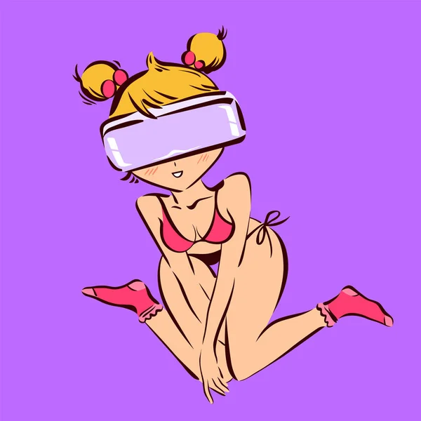 Sexy Meisje Virtual Reality Headset Vectorillustratie — Stockvector