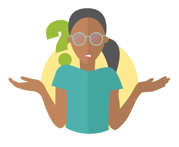 Icono Diseño Plano Linda Chica Negra Gafas Duda Mujer Con — Foto de Stock