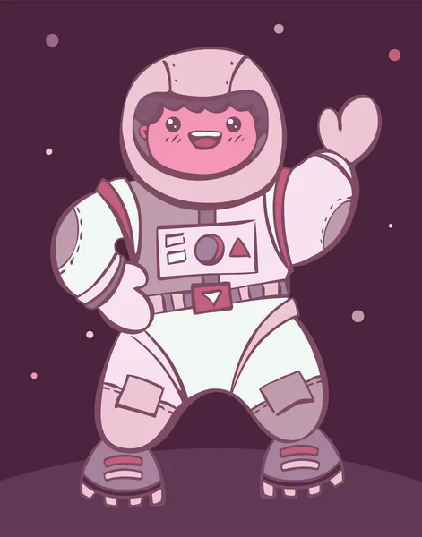 Komik karikatür astronot çocuk uzay giysisi içinde gezegen illüstrasyon üzerinde indi — Stok fotoğraf