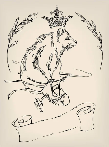 熊与丝带, 皇冠, 小枝和卷轴与文本的可用空间 — 图库照片