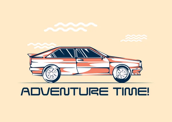 Retro coupe araba 1980 bir seyahat için hazır. Yaz eğlence gezi kavramı. Vektör çizim — Stok fotoğraf