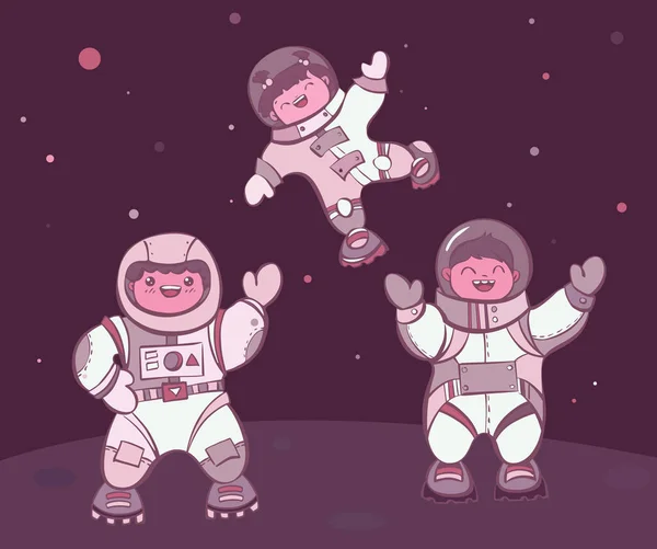 Komiska tecknad barn astronauter som landade på planeten illustration — Stockfoto