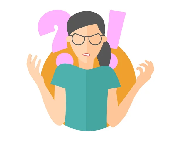 Angry girl in glasses. Woman in rage. Flat design icon. Isolated illustration — Stock Photo, Image