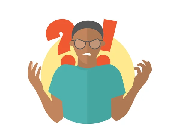 Black angry man in glasses. Guy in rage. Flat design icon. — Stock Photo, Image