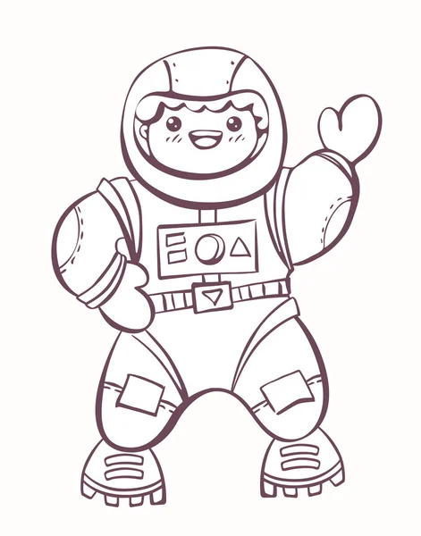 Comic cartoon cosmonaut in astranaut suit, illustration for colouring