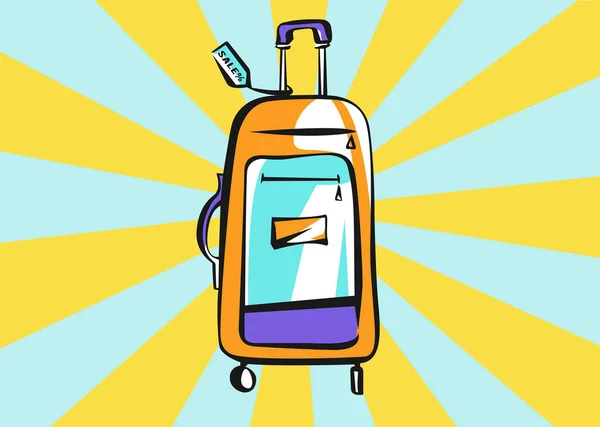 Sac à bagages en style dessin animé avec rayons rétro — Photo