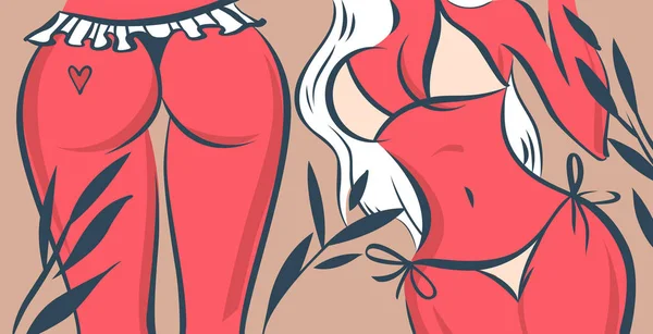 Bikini Illustration seksi kızlar, yüzsüz kompozisyon — Stok fotoğraf