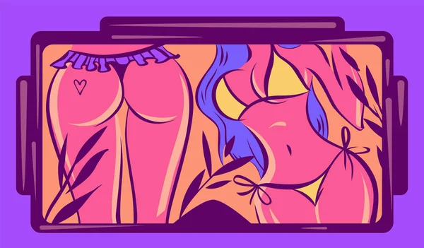 性感的女孩在虚拟现实眼镜屏幕插图 — 图库照片