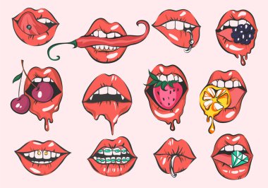 Pop sanat seksi dudaklar set