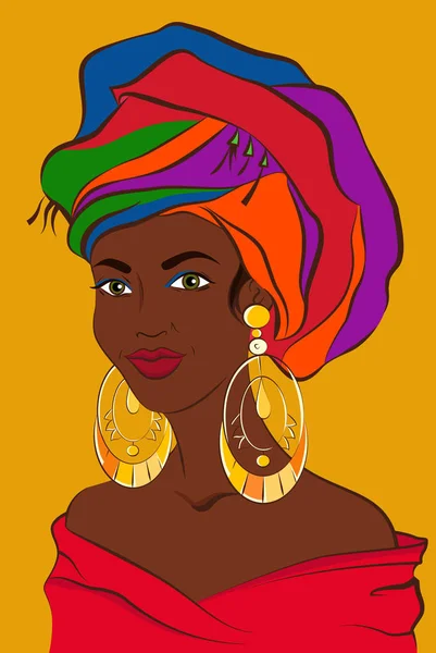 Mulher latina. Menina cubana com turbante colorido e grandes brincos dourados. Feminino sul-americano . — Fotografia de Stock