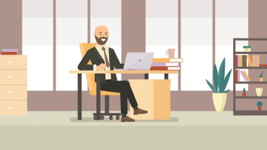 Ofis iç işadamı karakter. Düz stil vektör çizim