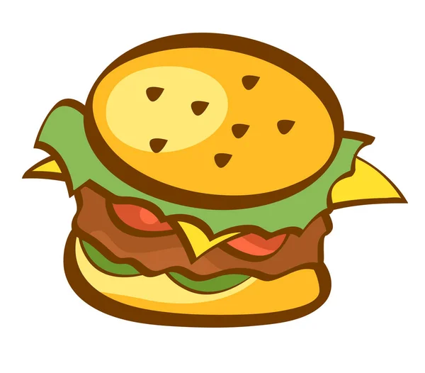 ハンバーガーのアイコン。ハンバーガー、ファストフードの看板。トレンディな漫画のスタイルのデザイン。分離イラスト — ストック写真