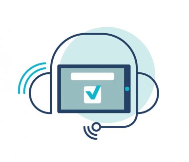 Akıllı telefon simgesi ile kulaklıklar handsfree, çağrı merkezi destek illüstrasyon