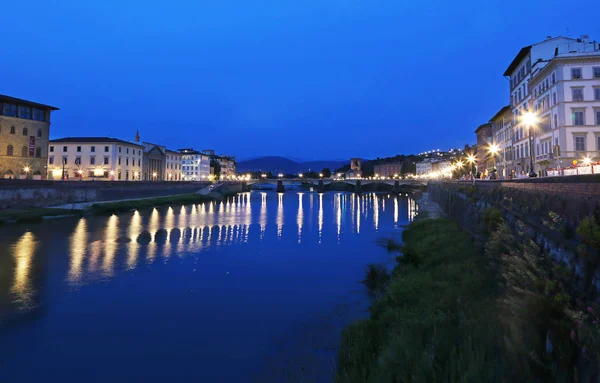 blue hour photography - landscape of the Arno river of Florence or Firenze city Italy