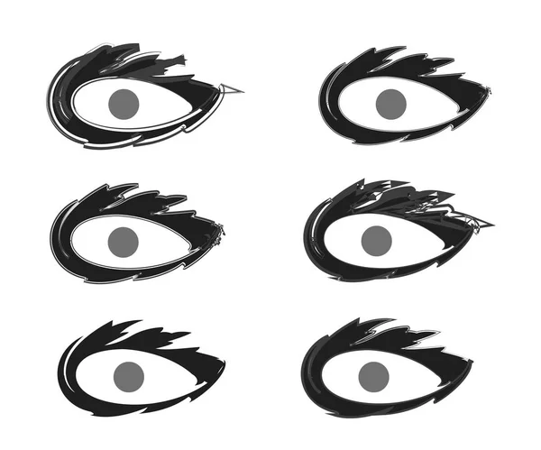 Set Six Black Evil Eyes Vector Symbol Protection — Stock Vector