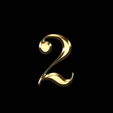 altın iki numaralı 3d illüstrasyon izole siyah arka plan üzerine