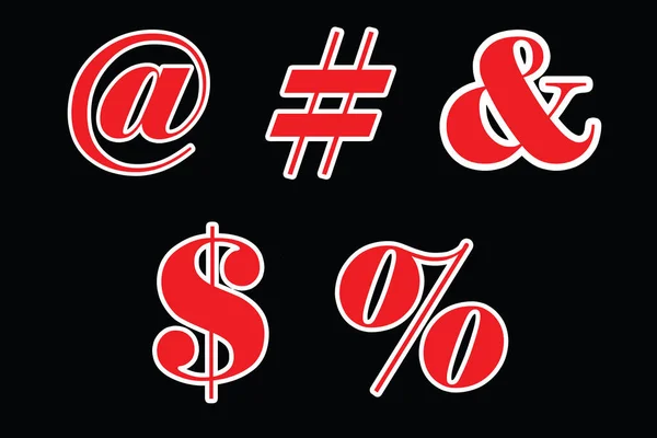 Vetor Símbolos Vermelhos Fundo Preto Dólar Hashtag Símbolo Símbolo Mail —  Vetores de Stock