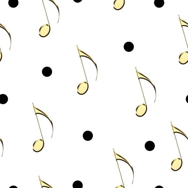 ゴールドの音符と白地に水玉のシームレス パターン — ストック写真