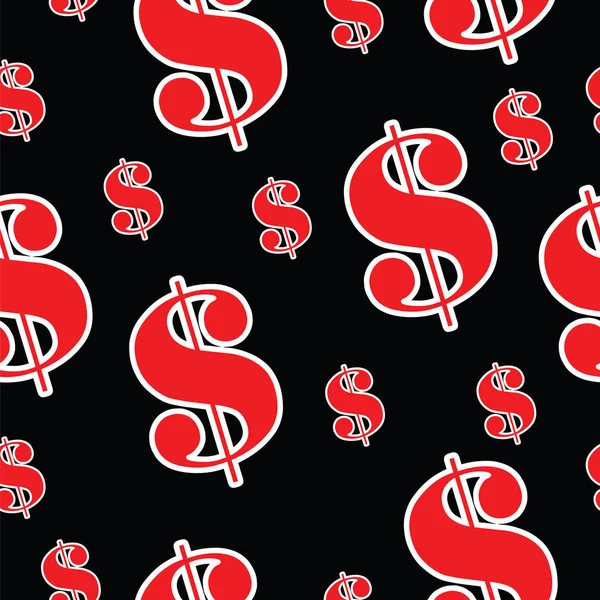 Бесшовный Вектор Шаблона Красными Долларами Вектор Символа Доллара Черный Фон — стоковый вектор
