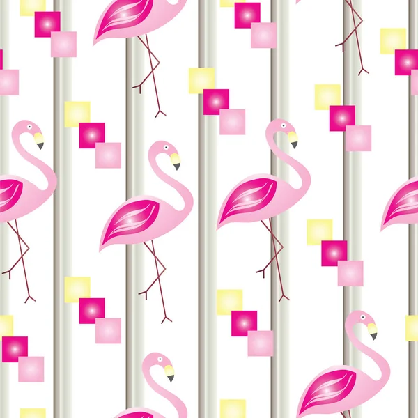 Striped Seamless Pattern Flamingos Squares — Stock Vector