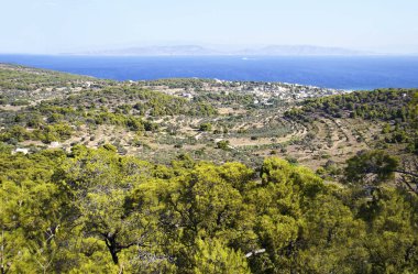 Aegina Island Saronic gulf Yunanistan panoramik manzaralı