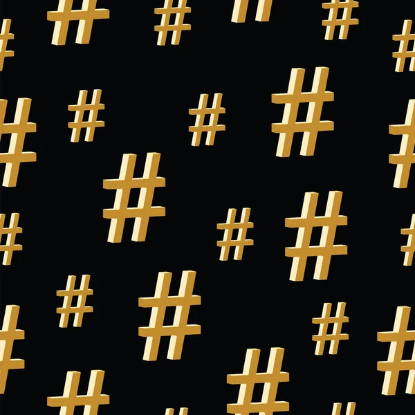 Wzór Wektor Złoty Hashtag Czarnym Tle Hashtag Symbol Wektor — Wektor stockowy