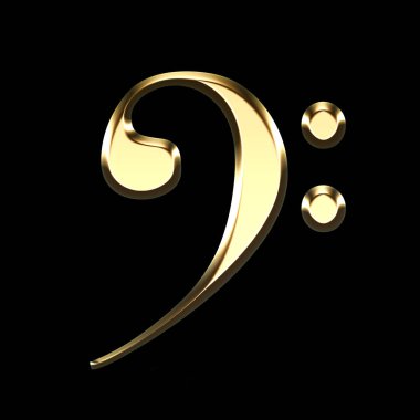 altın bas nota anahtarı resimde siyah arka planda - müzik simgesi