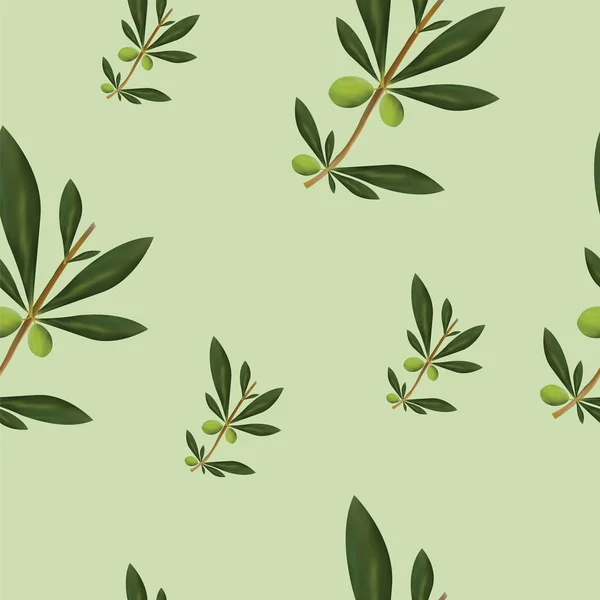 Nahtloses Muster Mit Olivenbäumen Vektor Auf Grünem Hintergrund — Stockvektor