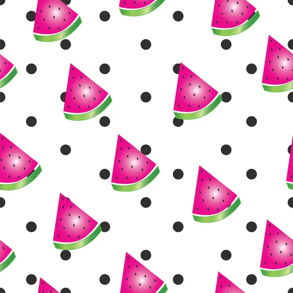 Nahtloses Muster Mit Wassermelone Und Polka Dots Vektor Sommer Thema — Stockvektor