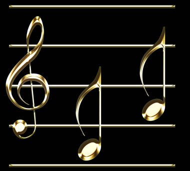 Altın tiz nota anahtarı ve notlar illüstrasyon - music Tema - siyah arka plan ile müzik pentagram
