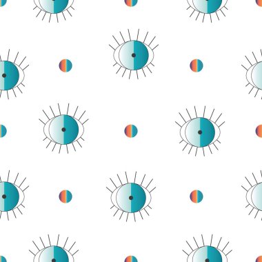 Nazar ve soyut daireler - beyaz arka plan ile Dikişsiz desen vektör