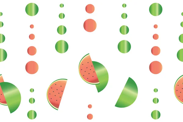 Seamless Mönster Med Vattenmelon Frukt Vektor Och Bubblor Sommar — Stock vektor