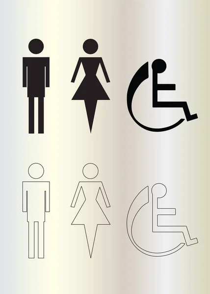 Icons Toilettenfiguren Für Mann Und Frau Rollstuhlsymbolvektor Schwarze Silhouette Und — Stockvektor